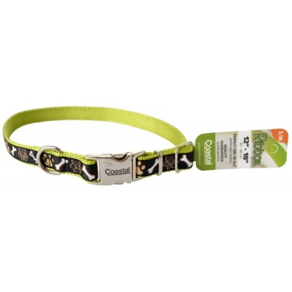 Pet Attire Ribbon Brown Paws & Bones Adjustable Nylon Dog Collar with Metal Buckle - 12\