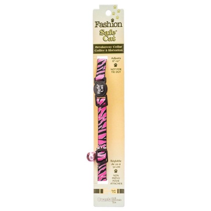 Safe Cat Adjustable Breakaway Cat Collar - Pink Zebra - For Necks 8\
