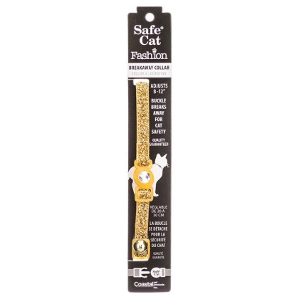 Safe Cat Jeweled Adjustable Breakaway Cat Collar - Gold Glitter - For Necks 8\