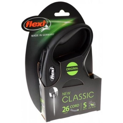 Flexi New Classic Retractable Cord Leash - Black - Small - 26\' Cord (Pets up to 26 lbs)