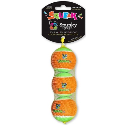 Spunky Pup Squeak Tennis Balls Dog Toy - Medium - 3 count