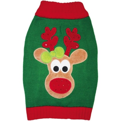 Fashion Pet Green Reindeer Dog Sweater - Large