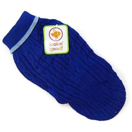 Fashion Pet Cable Knit Dog Sweater - Blue - XX-Small (6\