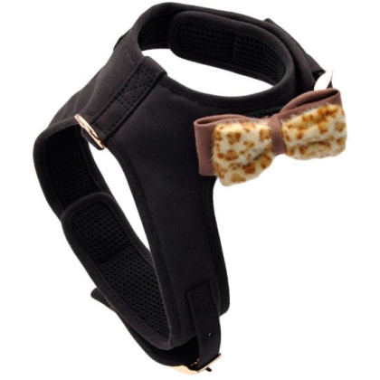 Coastal Pet Accent Microfiber Dog Harness Mod Black with Leopard Bow - Small