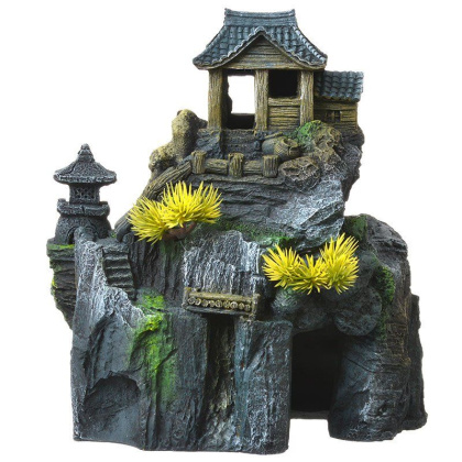 Exotic Environments Asian Cottage House with Bonsai Aquarium Ornament - 7.75\