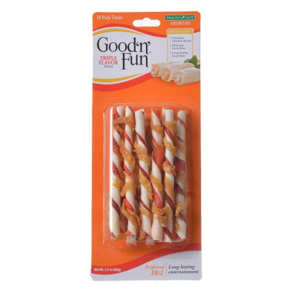 Healthy Hide Good \'n\' Fun Triple-Flavor Twists - Beef, Pork & Chicken - Regular - 10 Pack - (4\
