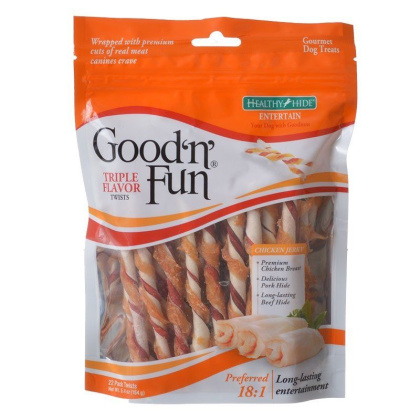 Healthy Hide Good \'n\' Fun Triple-Flavor Twists - Rawhide, Pork Hide & Chicken - 35 Pack
