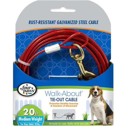 Four Paws Dog Tie Out Cable - Medium Weight - Red - 20\