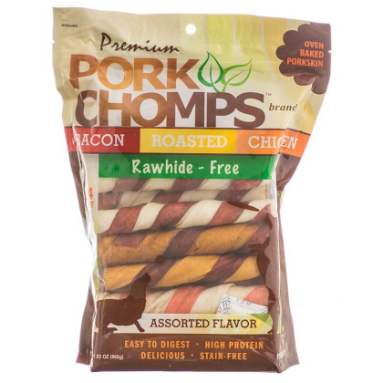 Pork Chomps Premium Assorted Pork Twistz - Bacon, Roasted & Chicken Flavors - 24 Count - Assorted Flavors - (6\