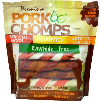 Pork Chomps Twist Dog Treats Assorted Flavors - 12 count