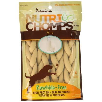 Premium Nutri Chomps Milk Flavor Braid Dog Chews - Small - 4 count