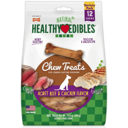 Nylabone Natural Healthy Edibles Variety Pack - Roast Beef & Chicken - Regular - 12 Pack