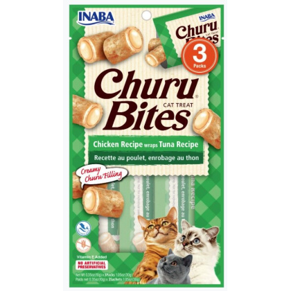Inaba Churu Bites Cat Treat Chicken Recipe wraps Tuna Recipe - 4 count