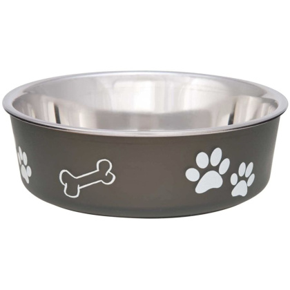 Loving Pets Stainless Steel & Espresso Dish with Rubber Base - Medium - 6.75\