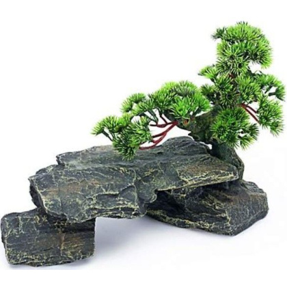 Penn Plax Bonsai Tree on Rocks Aquarium Ornament - 13 x 6 x 9